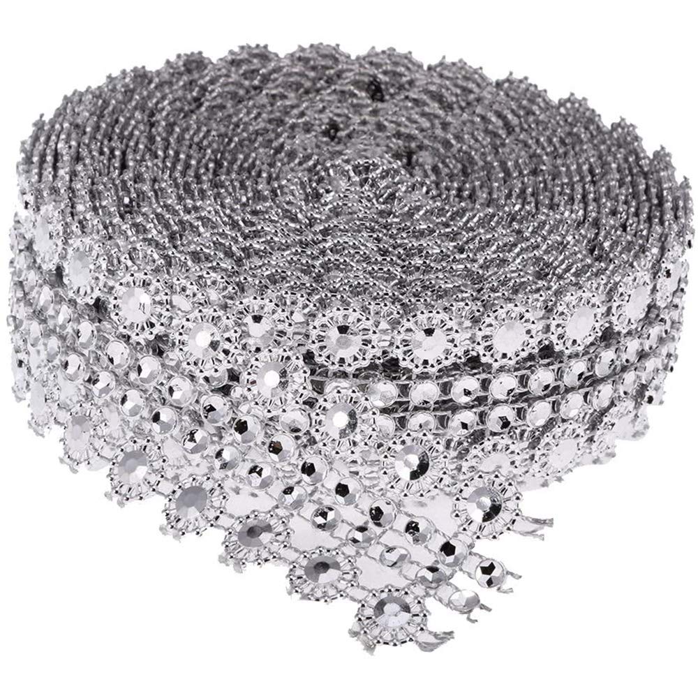 Pofet 1# 5 Yards Crystal Flower Rhinestone Chain Mesh Ribbon Trims Sewing Crafts Applique Silver