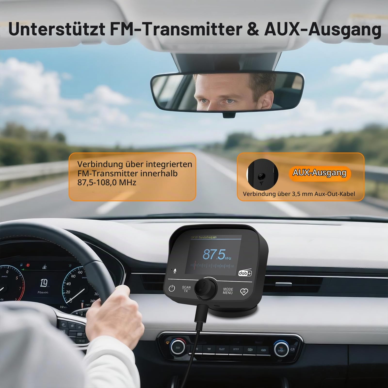 Plug&Play DAB Adapter für Autoradio,DAB Adapter Stereoanlage mit 2,4 LCD-Display,FM-Transmitter+Autoradio Bluetooth Freisprecheinrichtung DAB+Aux In/Out+TF Musikplayer,Schwarz