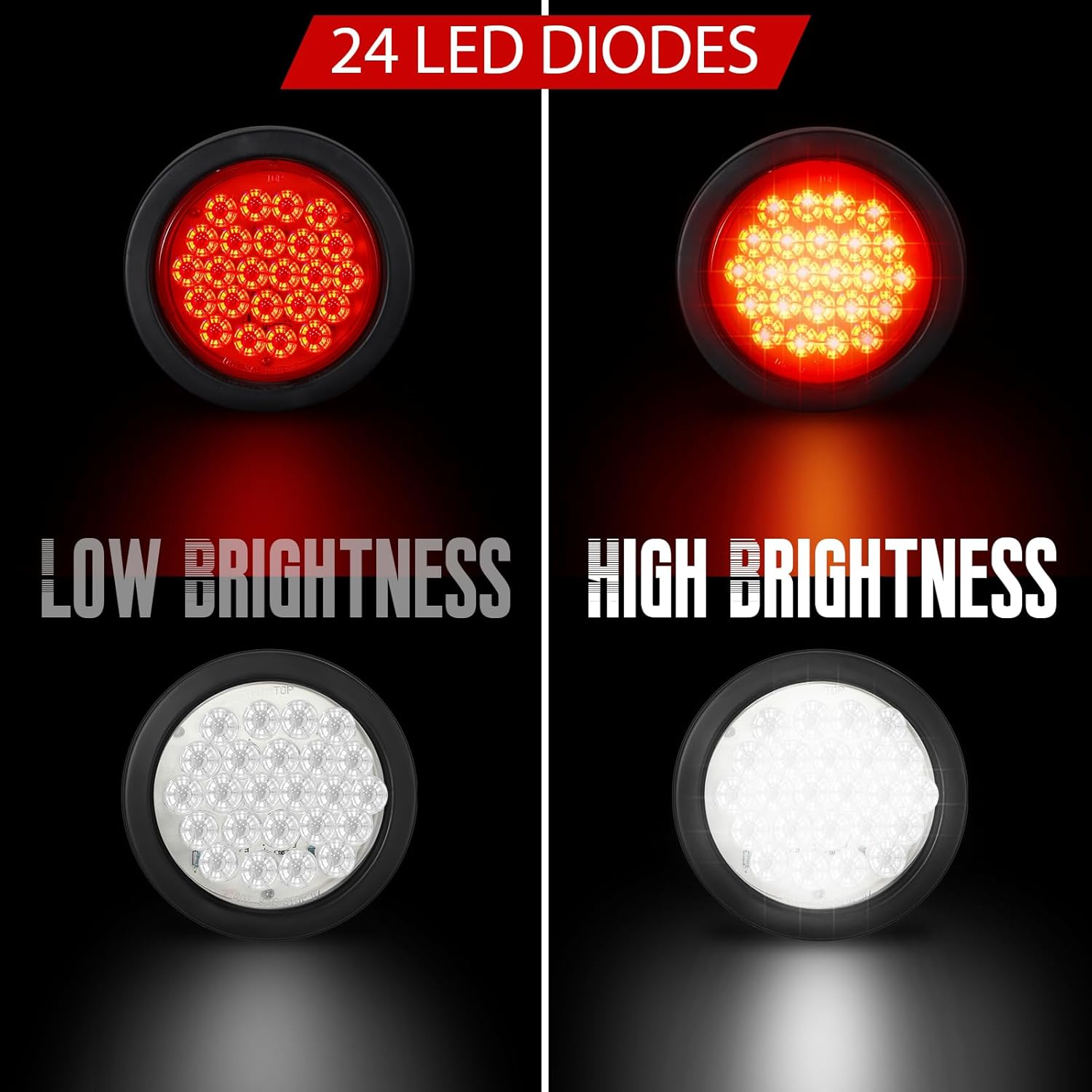 Retisee 12 Pcs 4 Inch Round Trailer Lights 24 LED Trailer Lights 12V LED Brake Turn Reverse Signal Tail Marker with Waterproof Rubber Gaskets for Boat Truck RV(Red, White)