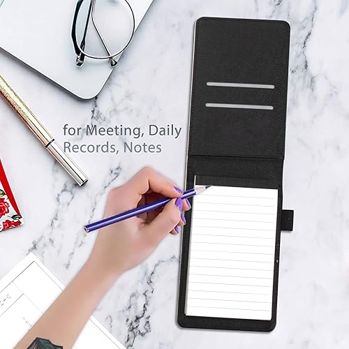 Miniatura 4 de Juego de 4 mini bloc de notas de bolsillo, de piel sintética con purpurina de hongo, soporte para notas con 2 ranuras para tarjetas, 1 lápiz