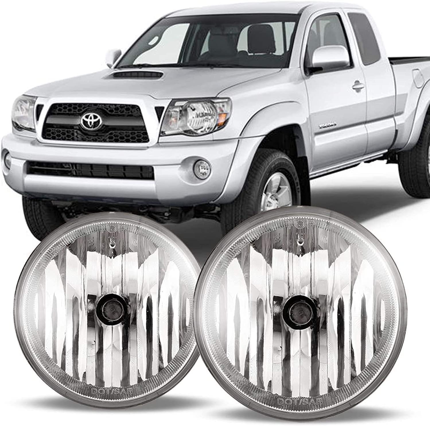 Winjet Fog Lights Assembly for [2005-2011 Toyota Tocoma ][2004-2006 Toyota Solara][2007-2013 Toyota Tundra(without brackets)][2008-2016 Toyota Sequoia(without brackets)] Fog Lamps Clear Lens