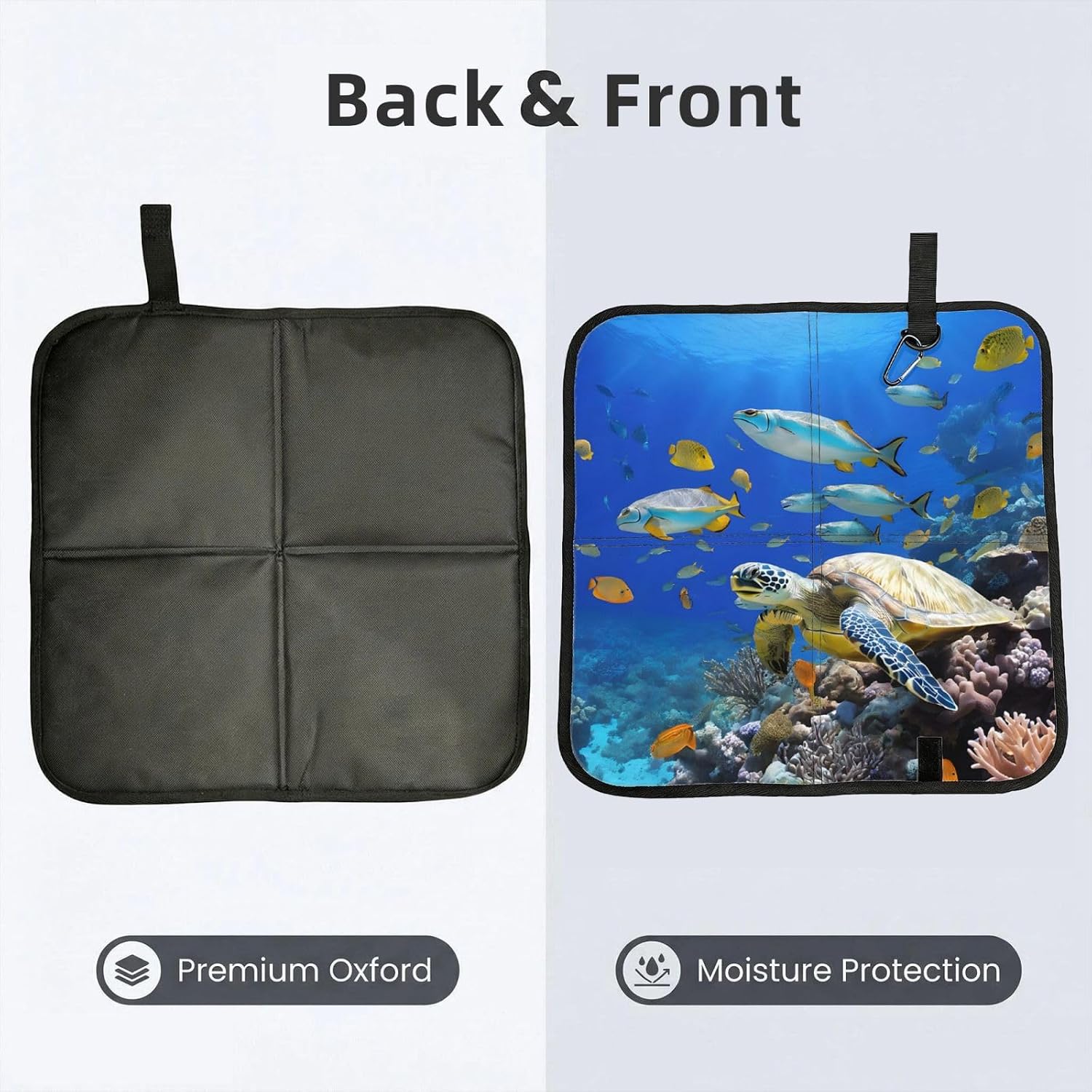 (Sea Turtle with Fishes) Sitting Pad Foldable Seat Cushion Lightweight Camping Seat Mat with Hook for Outdoor Hiking Picnic Camping