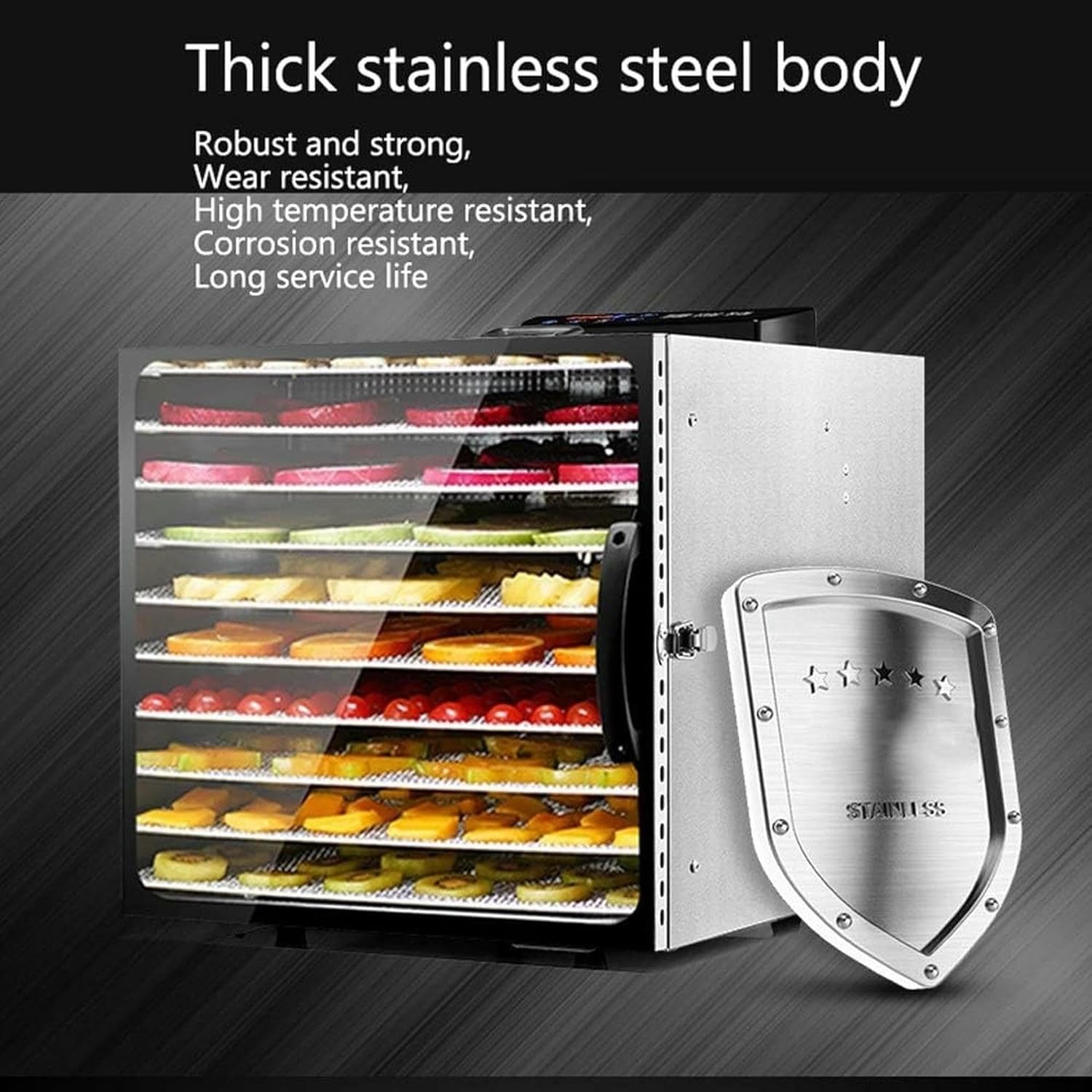 Stainless Steel Dehydrator Dryer, 10 Tray Food Dehydrator for Fruits, Vegetables, Herbs and Meats