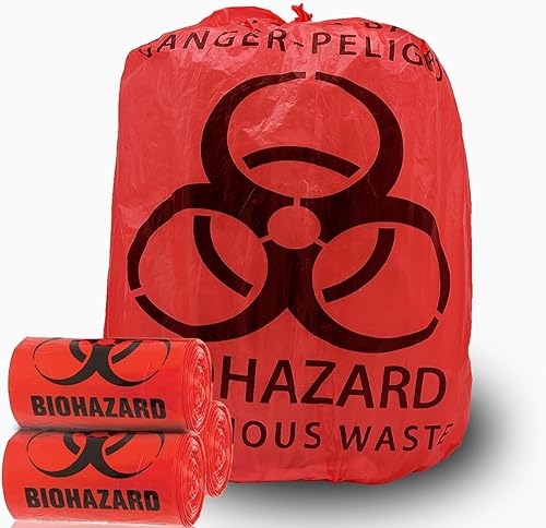 Bolsas de basura de riesgo biológico de 10 galones, 20 unidades, con símbolo de peligro, desechables, peligrosas, para eliminación de residuos