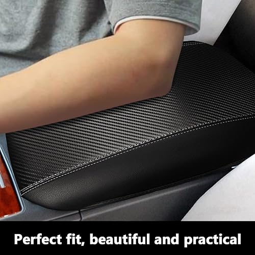 Miniatura 9 de BoxCheer Funda de consola central para Toyota Camry 2012-2017 de piel sintética accesorios automotrices cuero negro  costuras negras