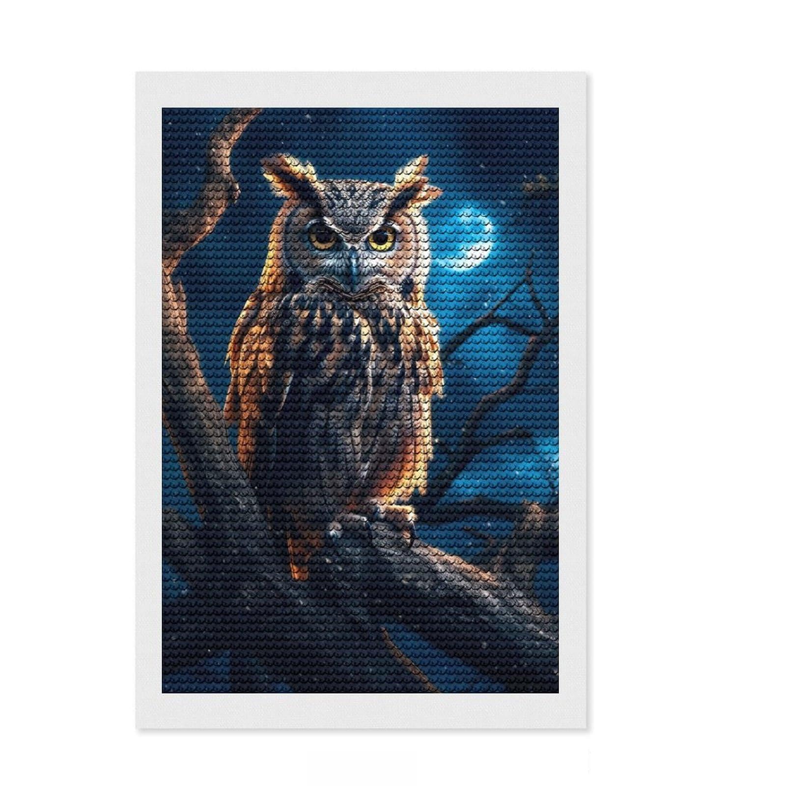 Junmoney Owl in The Woods at Night Round Drill Diamond Painting 8"x12", Christmas Gift, Boho Decor, Aesthetic Room Decor, Relaxing Handmade Project