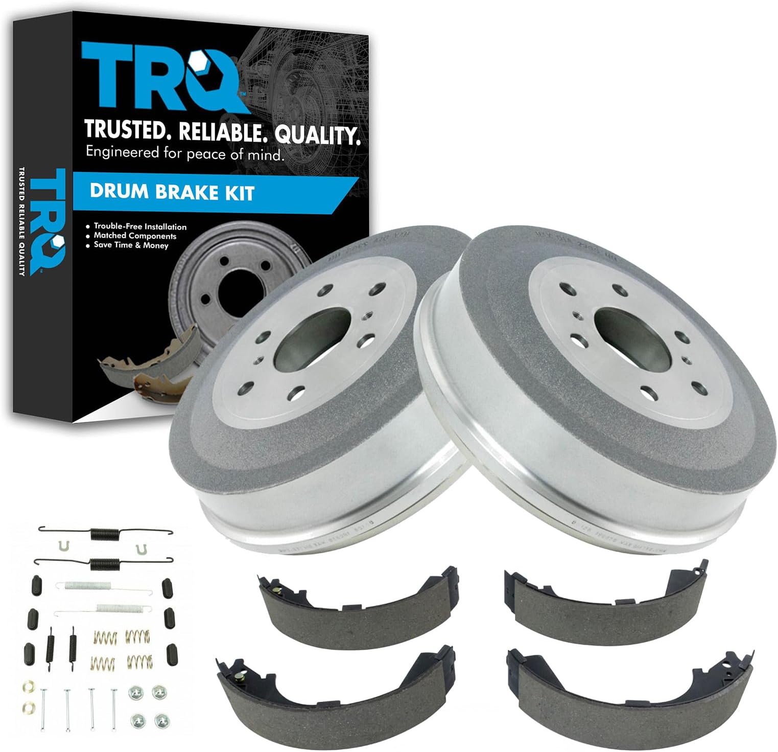 TRQ Rear Brake Shoe & Drum with Hardware Kit Compatible with 2009-2013 Chevy Silverado 1500 GMC Sierra 1500