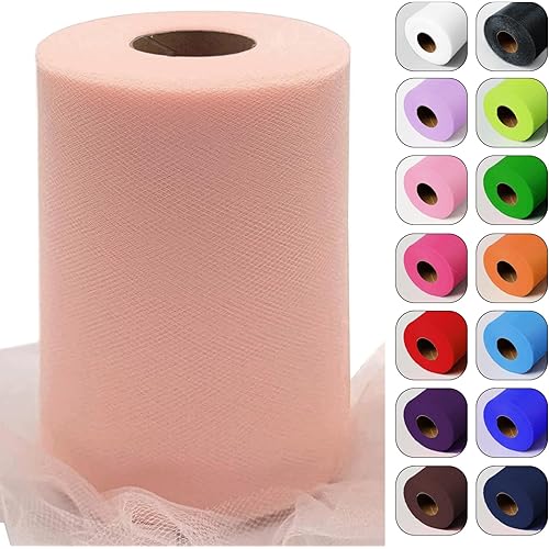 Blush Tulle Fabric Roll 6 Inch by 100 Yards (300 feet) Sheer Netting Spool for Tutu Skirt Gift Wrapping Wedding Baby Shower Valentine's Day Party Decorations DIY Crafts