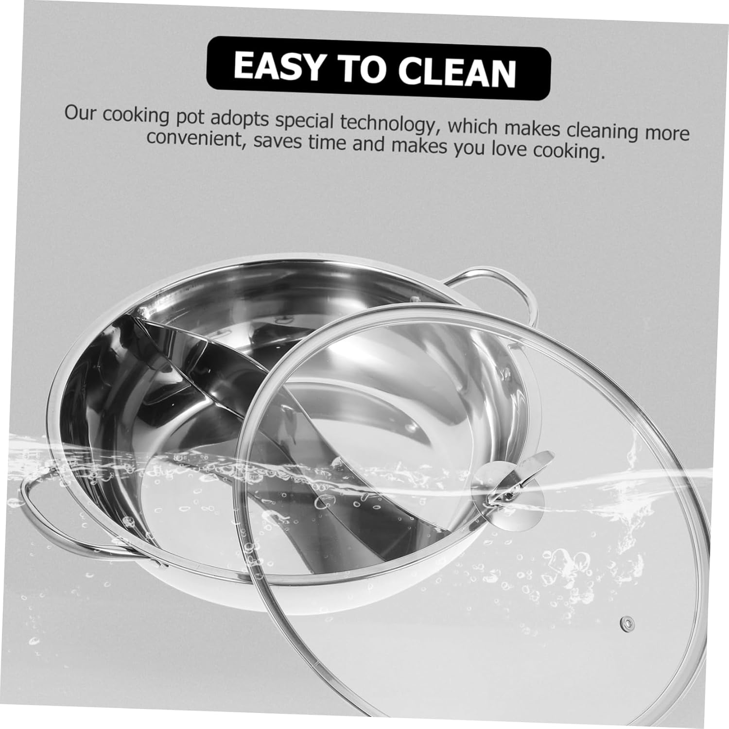 Stainless Steel Hot Pot Set 34cm with Divider and Lid Induction Compatible Cooking Pot for Family Dining with Color Box