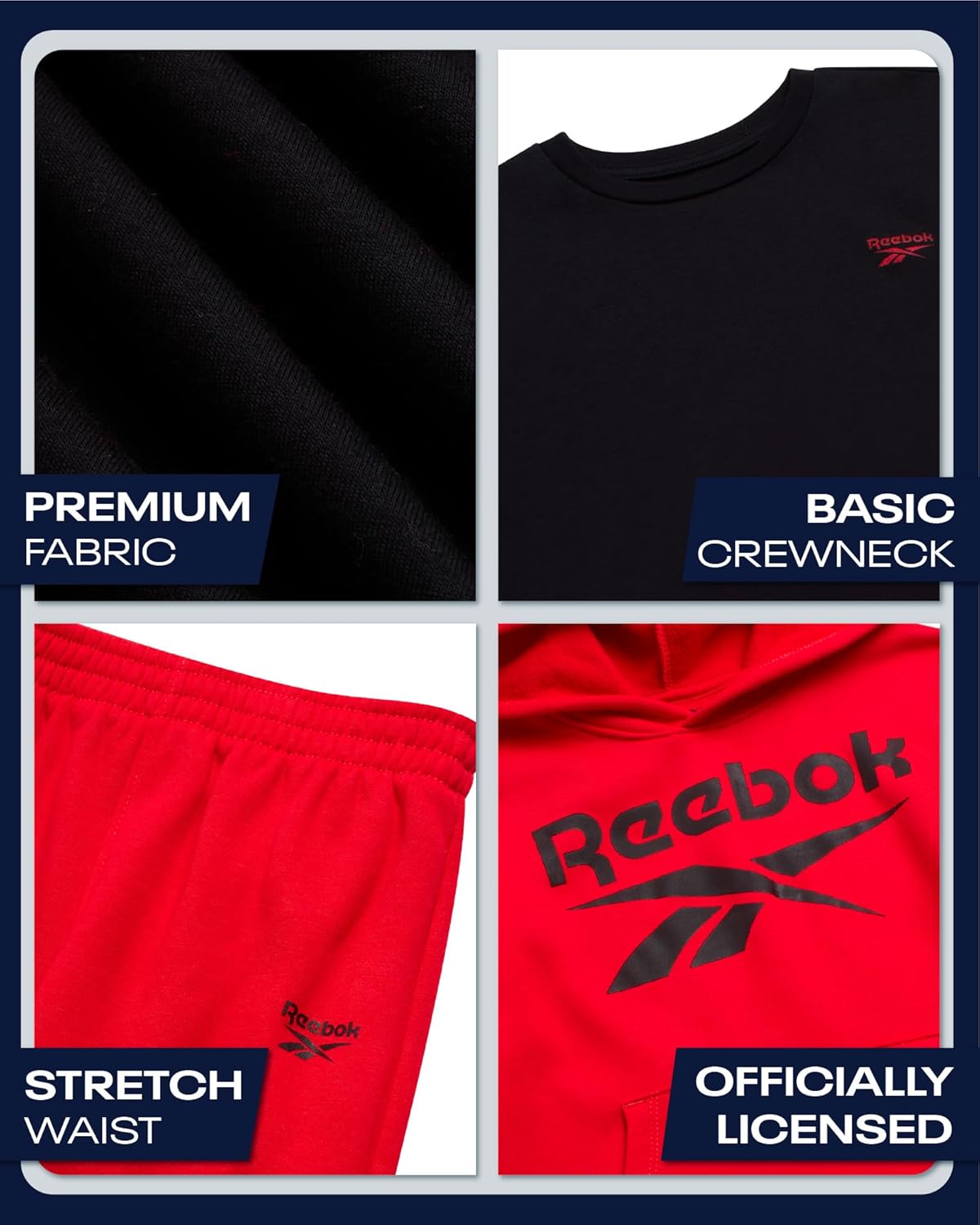 Reebok Boys Sweatsuit Set - 3 Piece Athletic Jogger Set with Fleece Pullover Hoodie Sweatshirt, Sweatpants & T-Shirt for Boys - Image 3