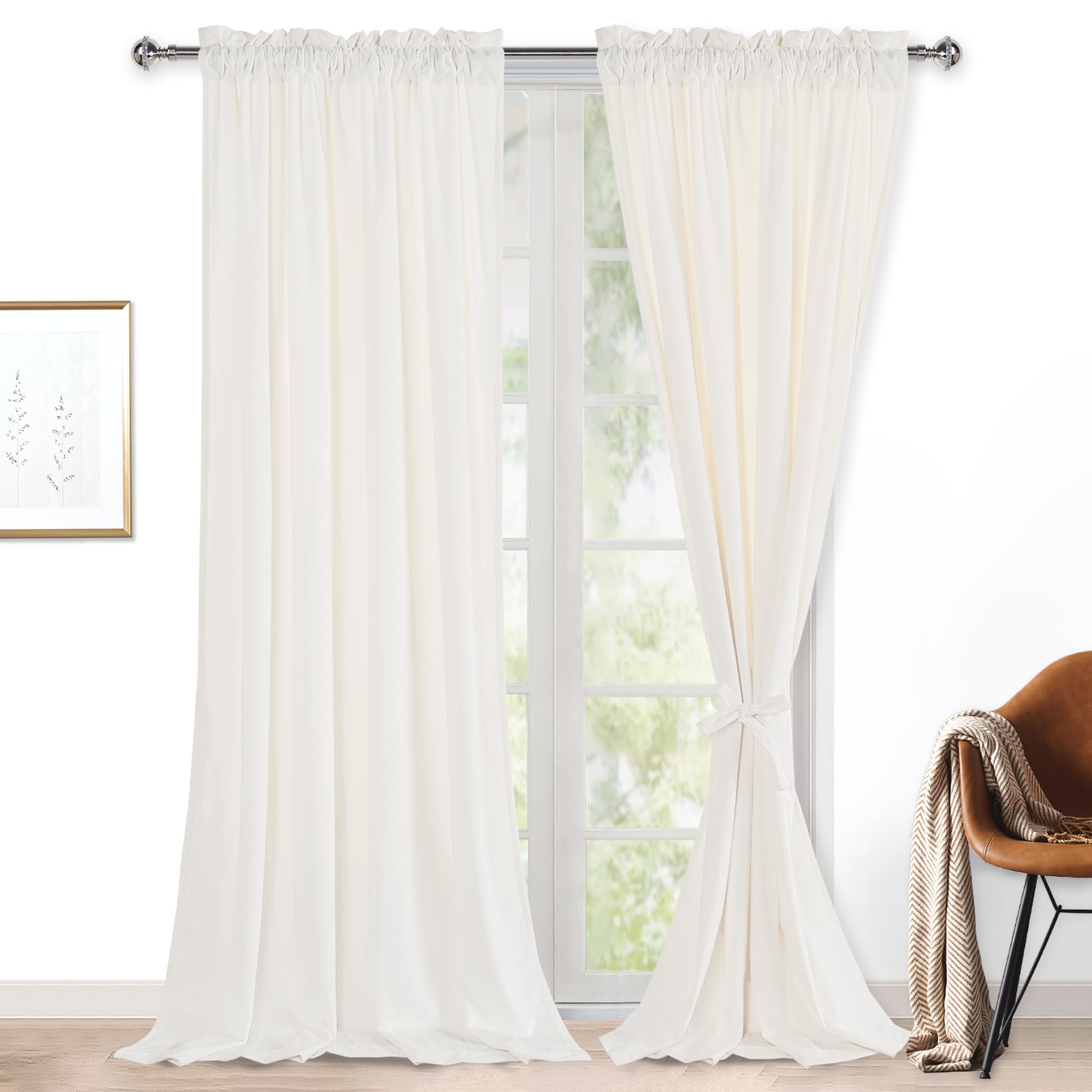 Hiasan Tende in velluto bianco crema, lunghe 213,4 cm, eleganti pannelli che bloccano la luce solare, tende per la privacy, con tasca per asta, tende per finestra, per camera da letto/porta scorrevole
