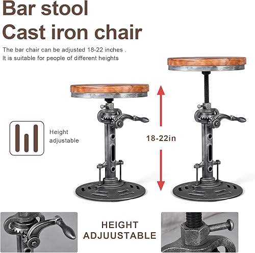 Miniatura 3 de Topower Taburete de manivela industrial antiguo de bricolaje con base de hierro fundido Taburete de bar de diseño de metal de altura ajustable Silla