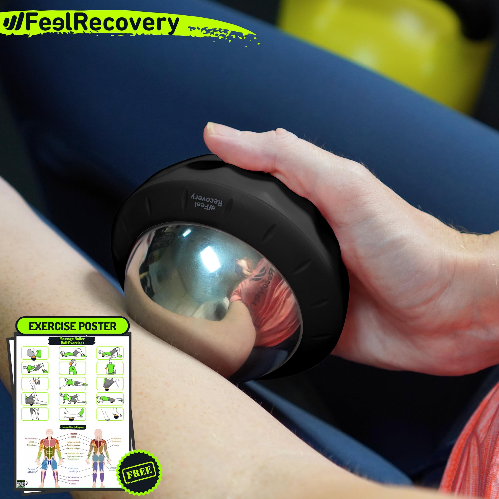 Boule de Massage Musculaire Froid et Chaud avec Balle Métallique et Gel 8cm Ø - Rouleau de Massage RollOn Manuel Detente, Relaxation, Reflexologie, Bien-être, Cellulite, Dos et Pieds