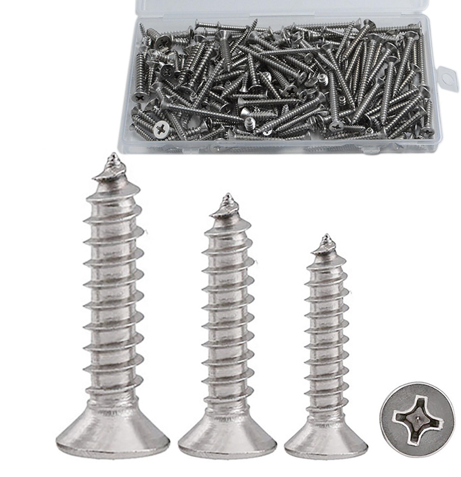 Self Tapping Screws Set, 150 Pcs M5 304 Stainless Steel Countersunk Head Different Length (M5)