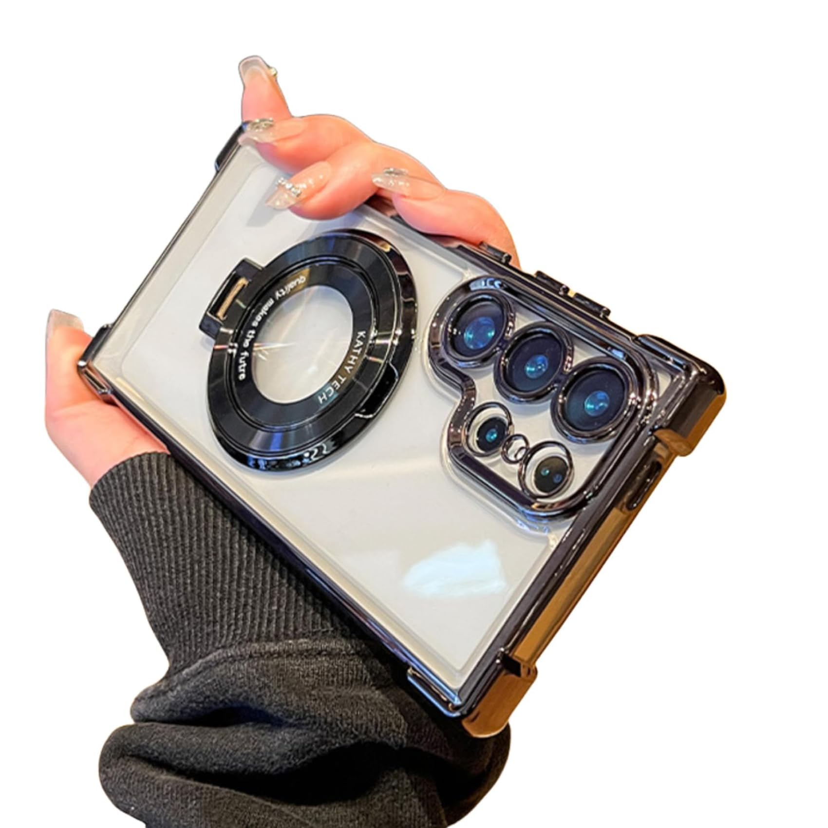 Suitable for Samsung Series Electroplated Magnetic Gradient Glitter Mobile Phone Cases or S22/S23/S24 (Black, S22 Ultra)