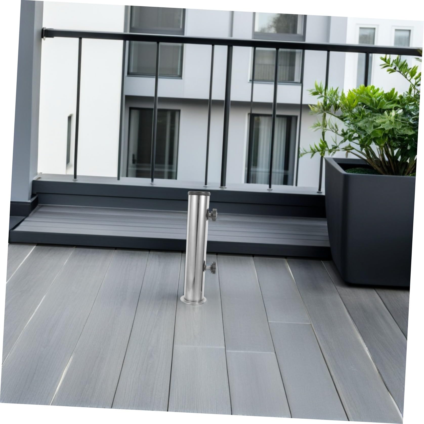 Luxshiny Portaombrellone da Esterno Fisso in Acciaio Inox Argento | Supporto Regolabile Tubo Metallico, Abs, Struttura Stabile per Tavoli e Aree All’aperto