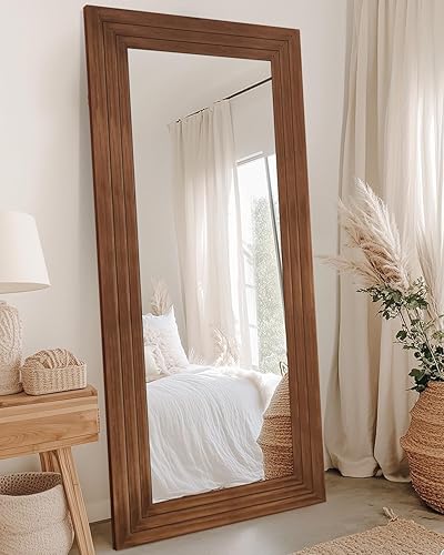 Espejo de longitud completa, espejo de madera de 71 x 32 pulgadas, espejo de piso de madera con soporte, espejos de pie de gran tamaño, espejos de