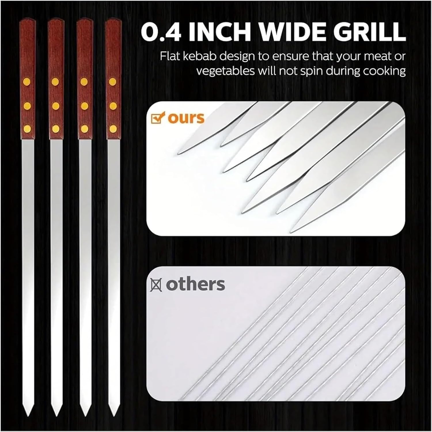 10PCS Stainless Steel Skewers Reusable Thicken Barbecue Sticks Wooden Handle Perfect Outdoor BBQ Vegetables Beef Tools