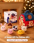 Hahaland Montessori Jouets pour bébés 6-12 mois - Grange surprise avec jouets d'animaux de ferme farcis pour bébés avec hochet & Miroir, jouets sensoriels pour les bébés garçon fille, jouets de voyage pour les enfants 1-3