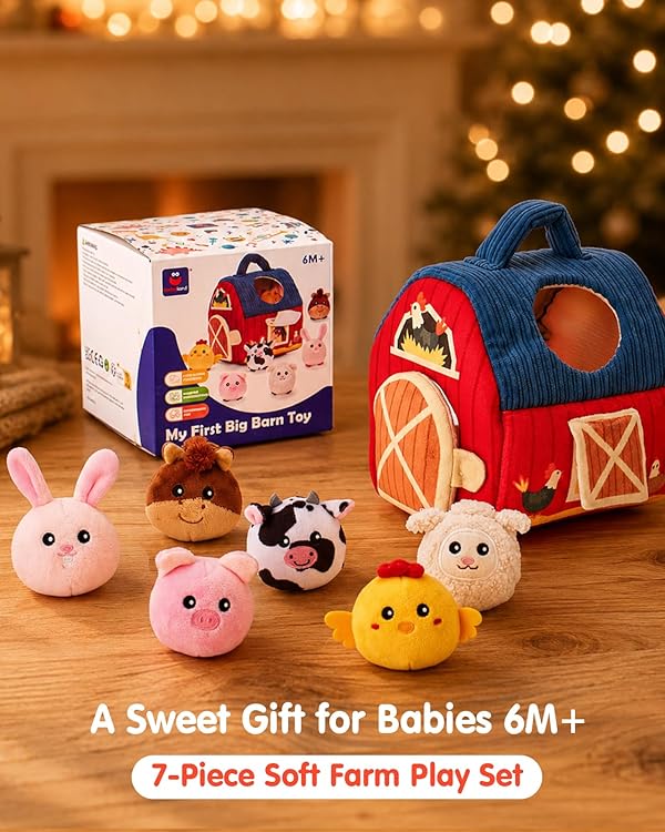 hahaland Baby Toys 6-12 Months - Surprise Barn Stuffed Farm Animals, Rattle, Crinkle, Mirror, Montessori Toys for 6 Month Old Sensory Balls 1-3, Baby Boy Gifts, Farm Plush Toys for Babies Travel Toy by hahaland - Image 7