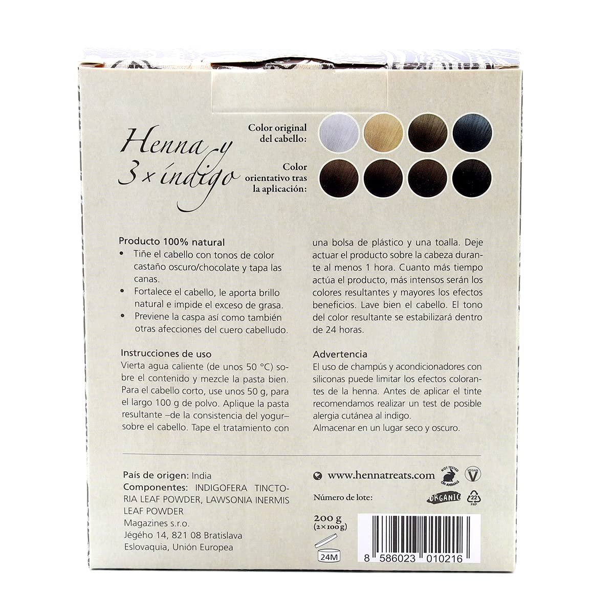 Henna i 3x indygo - Ciemny brąz - Naturalny barwnik do włosów - W proszku… (200g)