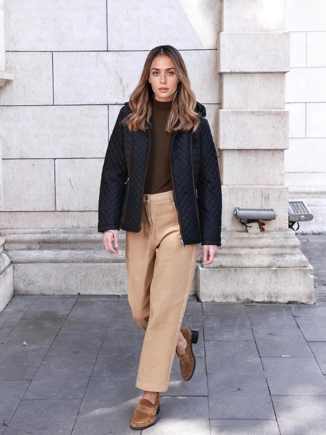 Women's Lightweight Quilted Puffer Jacket Padded Zip Warm Coat Detachable Hooded for Spring and Winter - Image 8