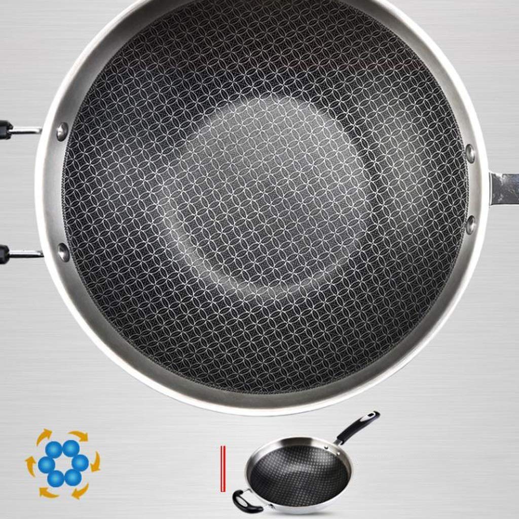Patelnia Do Smażenia, Patelnia Ze Stali Nierdzewnej, Patelnia Wok, Patelnia Wewnętrzna Z Powłoką Nieprzywierającą, Patelnia Wok, Patelnia Bez Powłoki, Szklana Pokrywa - 34 Cm