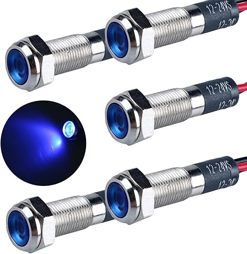 DMWD 5 unidades de 0236in 12V-24V 20mA luz indicadora LED de ahorro de energía agujero de montaje de 14 impermeable con 59 pulgadas cable para