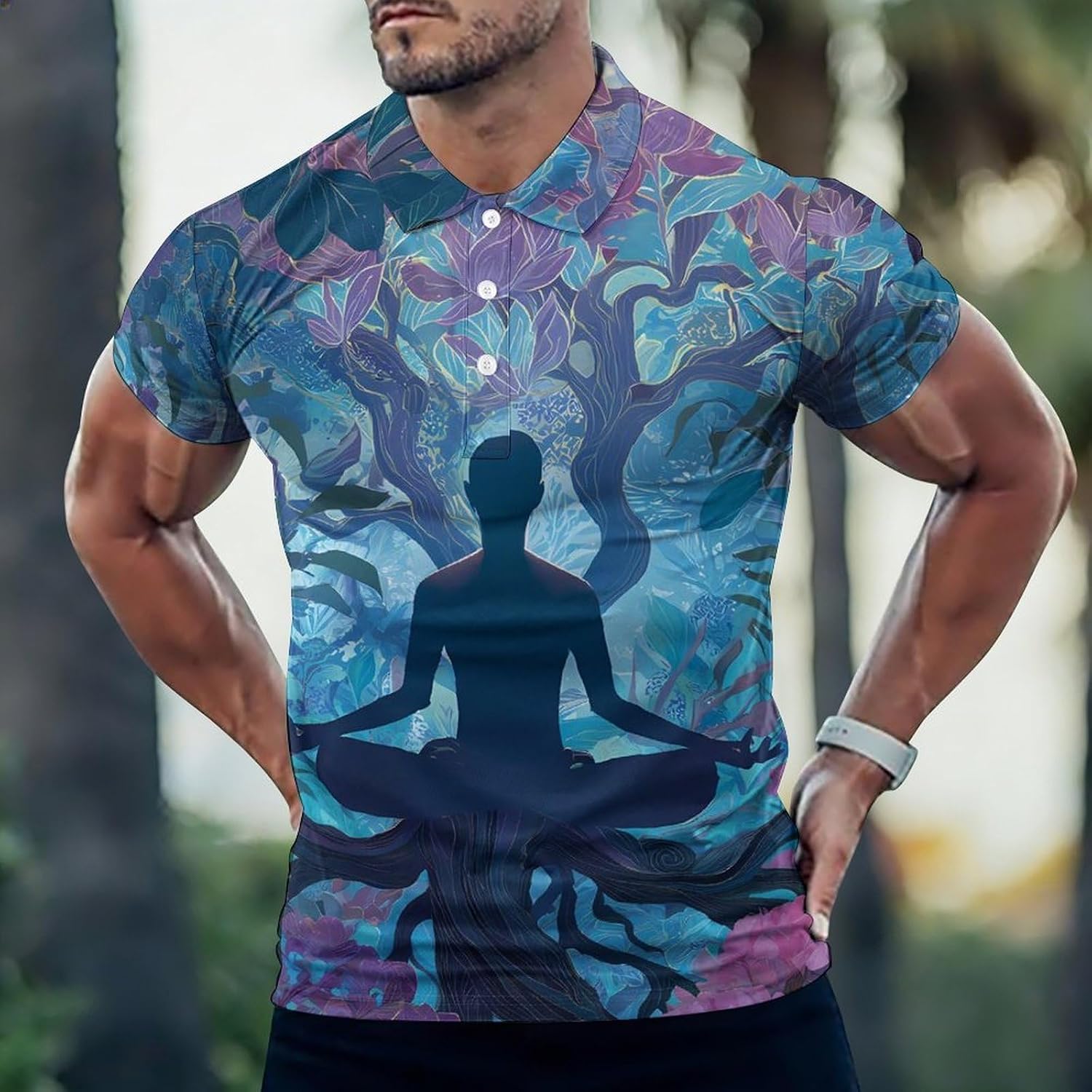 Meditation Yoga Roots Branches Leaves Men's Polo Golf Shirts Collared T-Shirt