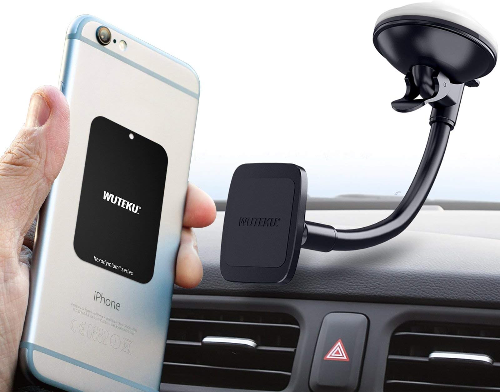 Magnetic Windshield Phone Mount Hexadyium with 6 Magnets to Hold Phones - Compatible with Samsung S8 and S8, iPhone XR, XS, X 8, 7, 7 Plus Top Rated by Pro Drivers - Heavy Duty Adjustable System