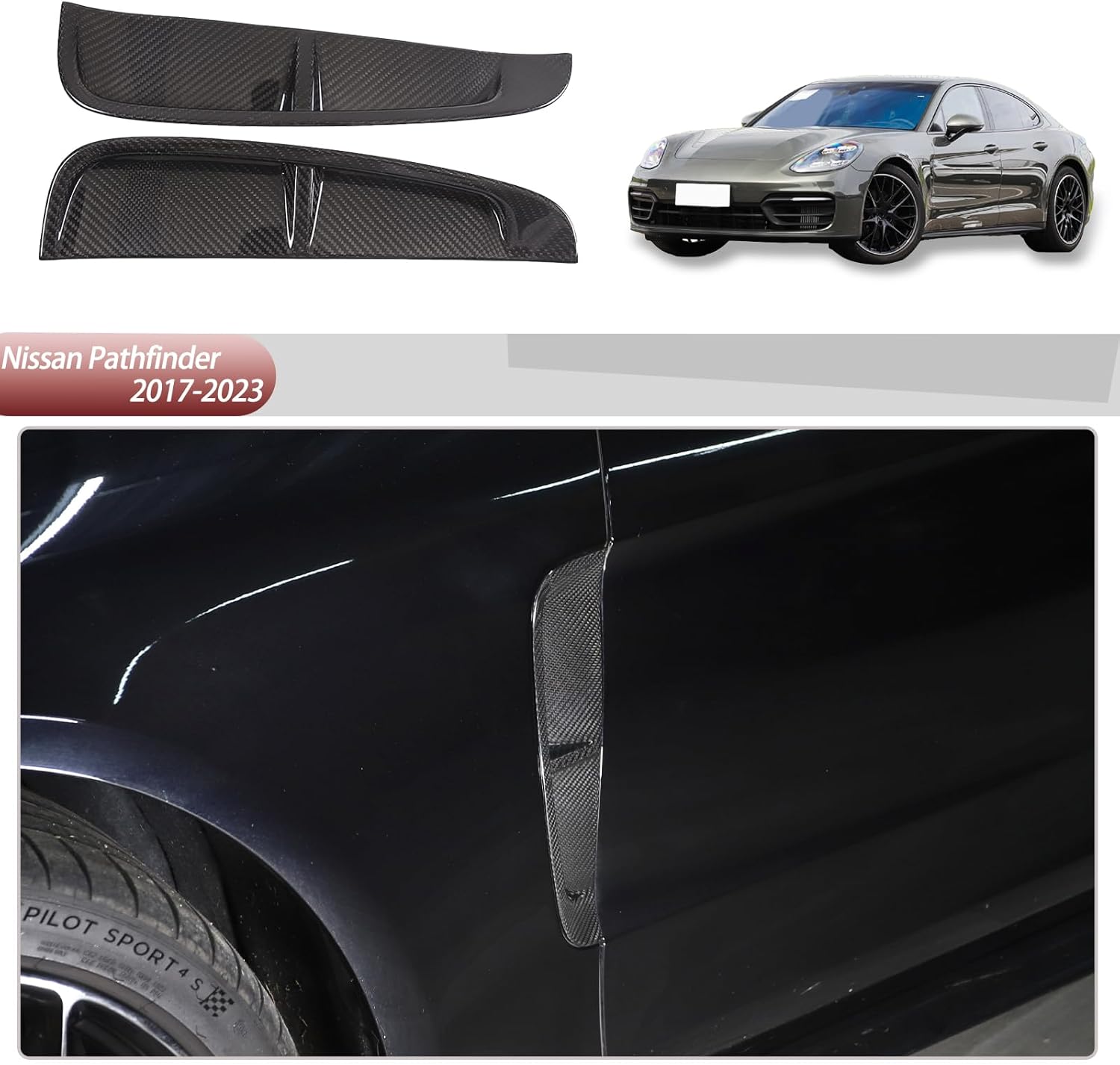 Car Fender Side Vents Cover Trim Compatible with Porsche Panamera 971 2017-2023, Air Flow Intake Hole Grille Spoiler, Car Decorative Intake Side Vent Decal Auto Exterior Accessories