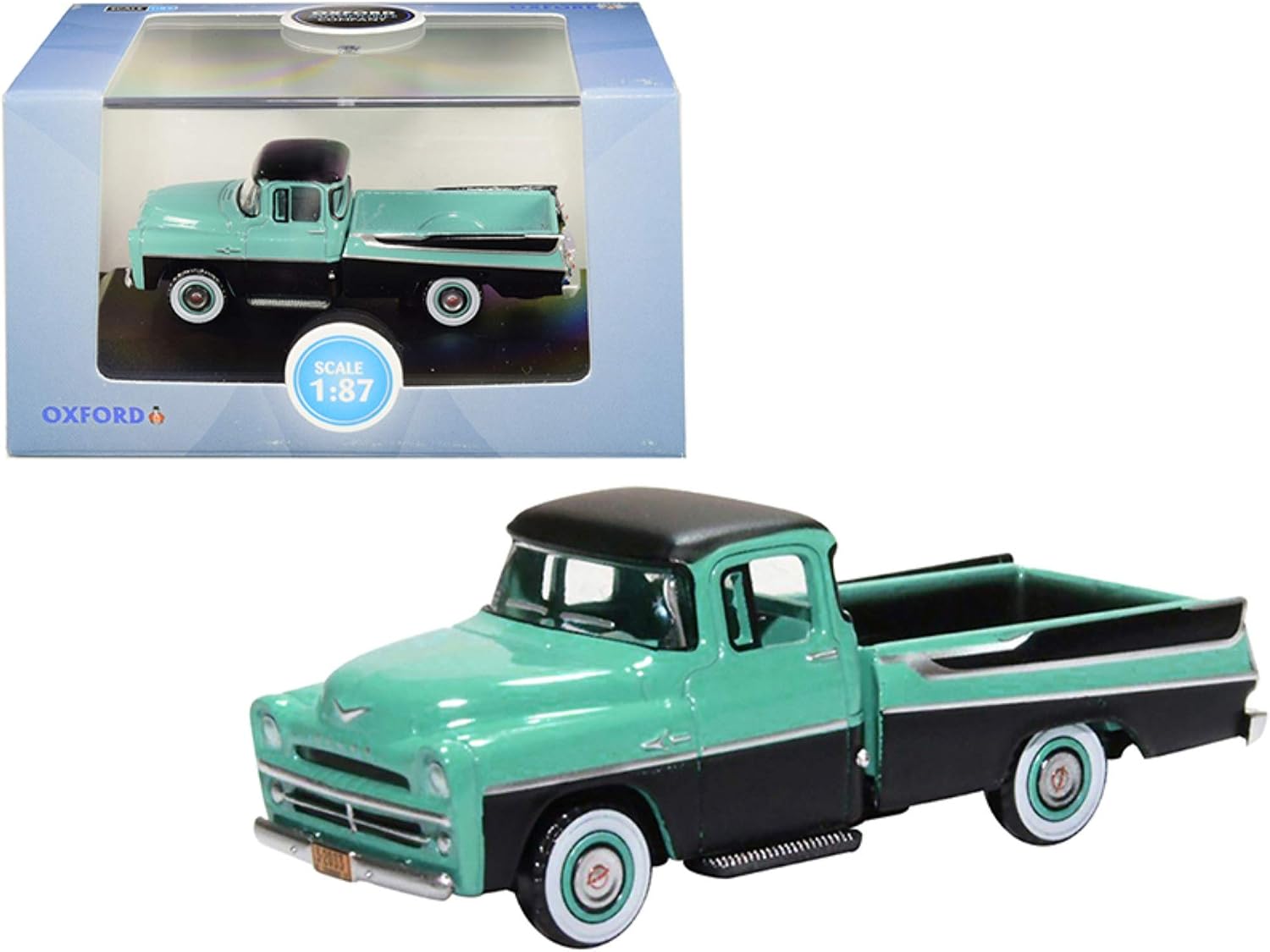 Oxford Diecast 87DP57002 Dodge D100 Sweptside Pick Up 1957 Turquoise/Jewel Black