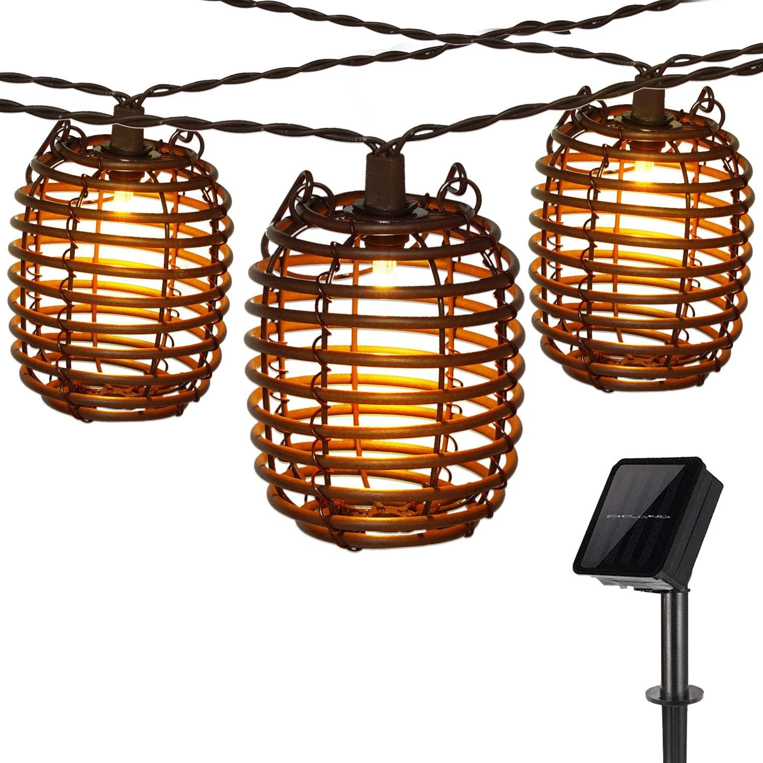 Patio Warm White Umbrella Lights & Solar Lantern String Light - - 