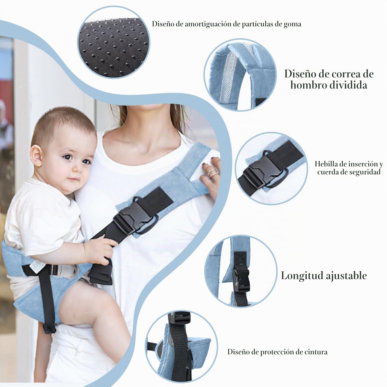 Ajustable Portabebes Lateral Capacidad de Carga 25 KG Fular Portabebe Azul Baby Carrier Transpirable Ergonómico Apto para Recién Nacidos de 3 a 36 Meses | Mochila portabebés para bebés y niños pequeños hasta 3 – 36 meses
