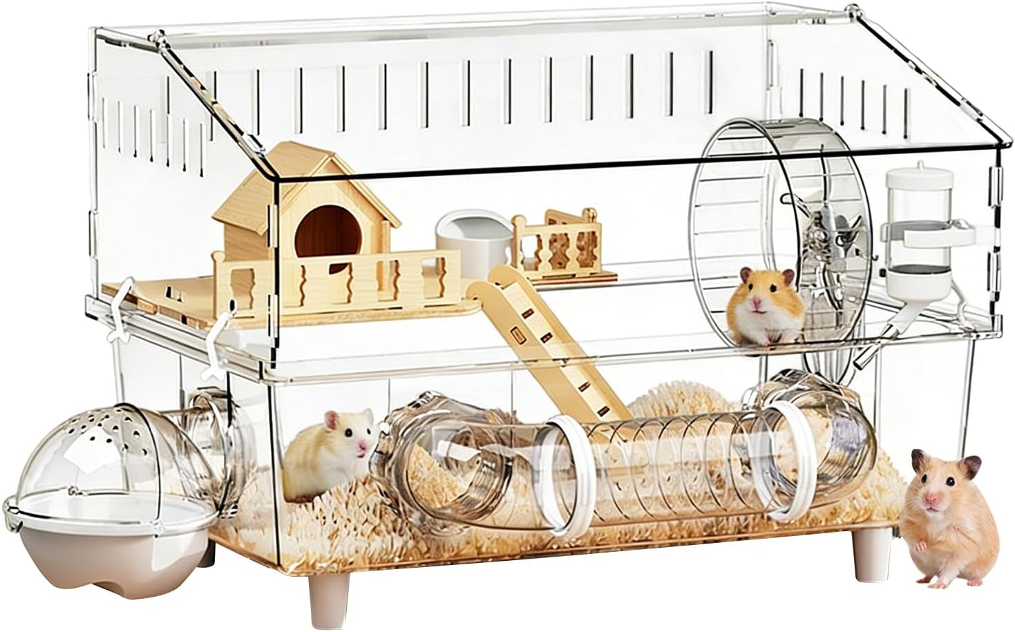 Large Hamster Cage, 17.7x11.8x13.5 in Detachable Enrichment, Pet Mouse Crate, Durable Ventilated Habitat, Easy-Clean Design for Small Animals Outdoor Travel Home Play House Pet Mice Gerbils