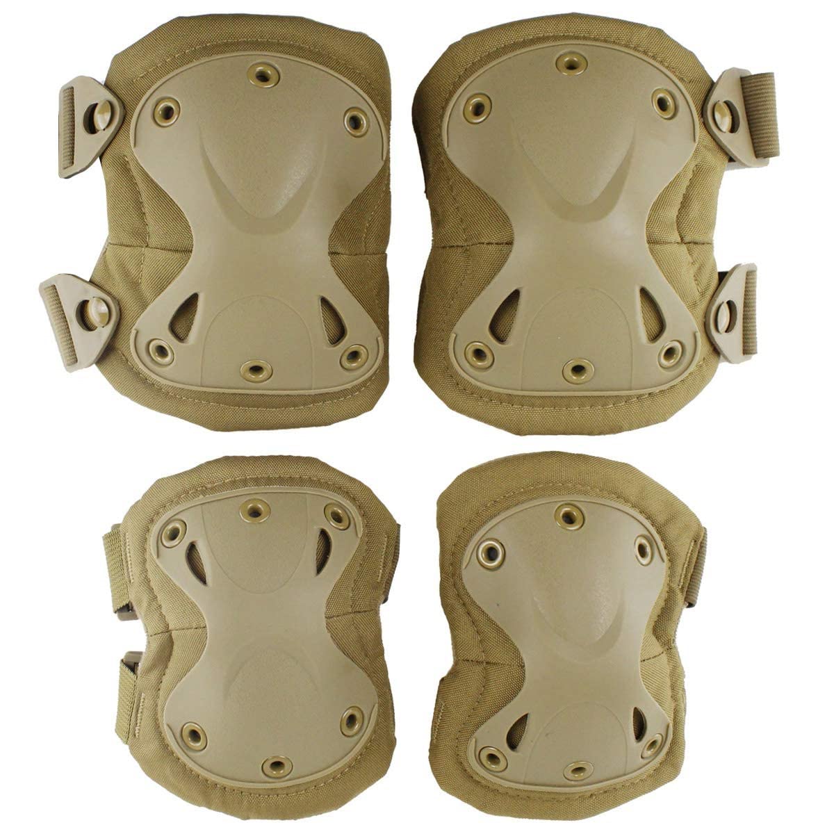 Military Tactical Knee Pad Elbow Pad Set Airsoft Knee Elbow Protective Pads Combat Paintball Skate Outdoor Sports Safety Guard Gear X-Shape Khaki