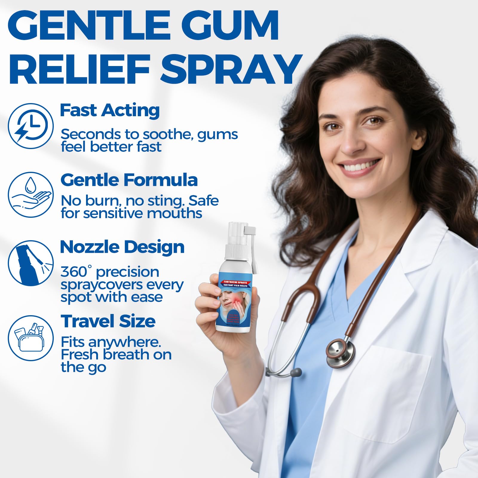 Toothache Relief Spray for Adults, Instant Pain Relief Oral Spray for Wisdom Teeth Inflammation, Swollen Gums, Canker Sores & Denture Pain, Anti-Inflammatory & Swelling Soothing Spray, 0.7 fl.oz/20ml. — view 3