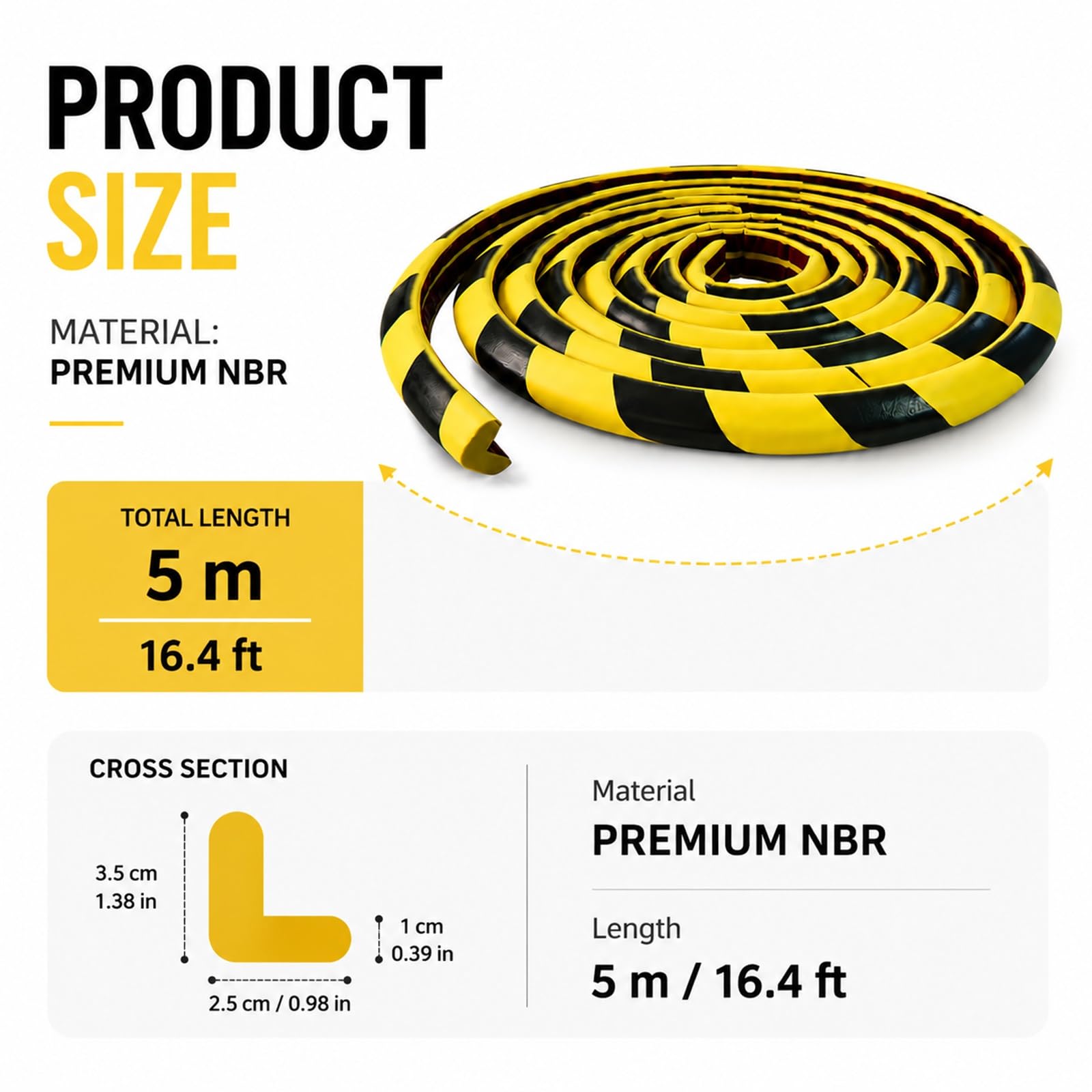 Paquete De 4 Protectores de Esquina Autoadhesivos, Resistente Protector De Borde De Espuma NBR Amarillo Y Negro, para Garage, Estanterías Y Repisas De Almacén