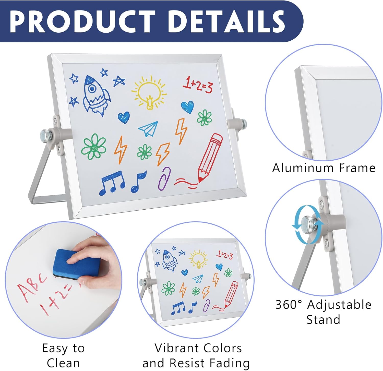 4 Pcs Small Dry Erase White Board with Stand 12 x 8'' Double Sided Magnetic Tabletop Whiteboard Mini Dry Erase Easel Board with 8 Markers 6 Magnets 6 Eraser for Drawing Office School Home