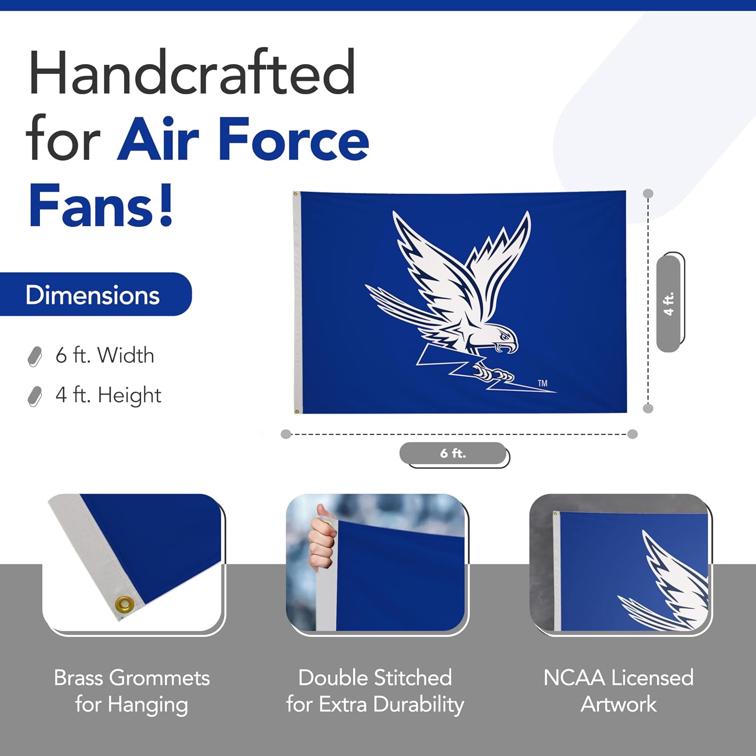 Air Force Falcons College Sports Printed Flag - NCAA Licensed - Nylon - School Banner (Blue, White) (4' x 6')