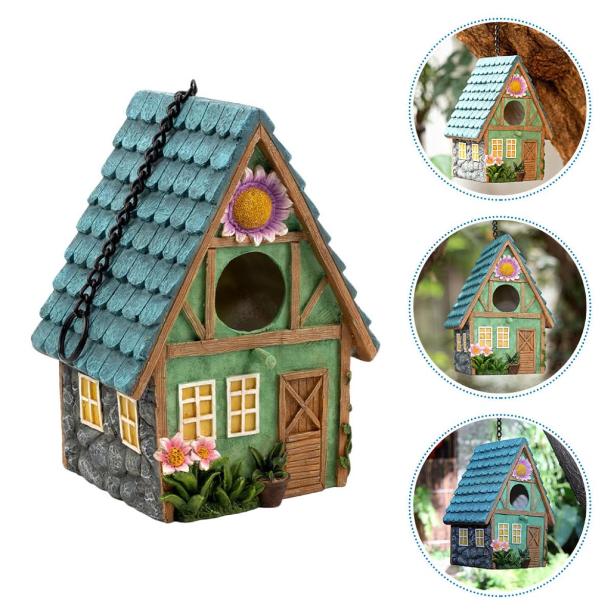 PACKOVE Casa para Pájaros de Resina para Exterior, Refugio Cálido y Colgante Estilo Rústico, Decoración Natural para Jardín y Manualidades Creativas