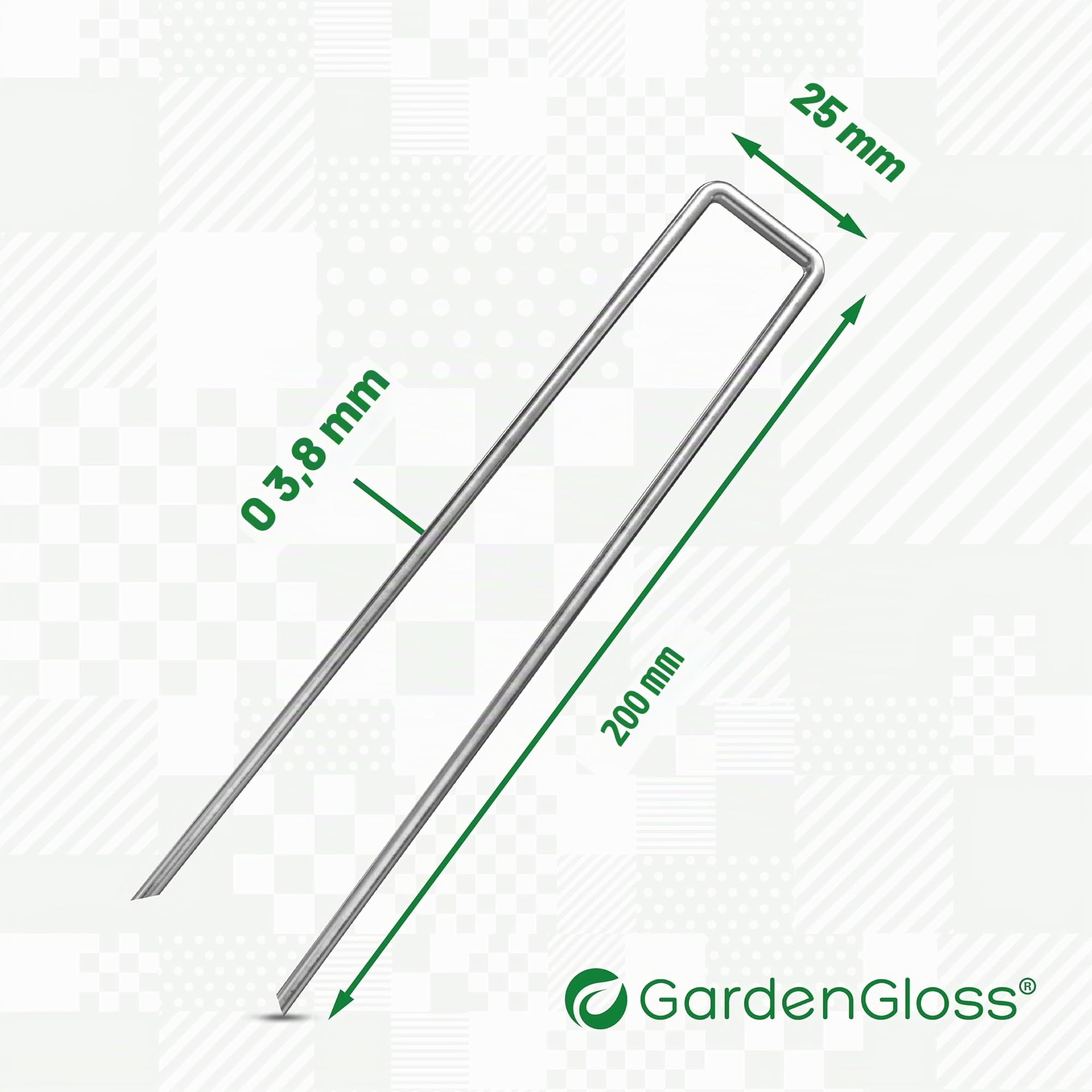 GardenGloss Grapas de Sujeción de Acero Galvanizado para Suelos Extremadamente Duros (100 Piezas) - 200 MM de Largo, 25 MM de Ancho, Ø 3.8 MM