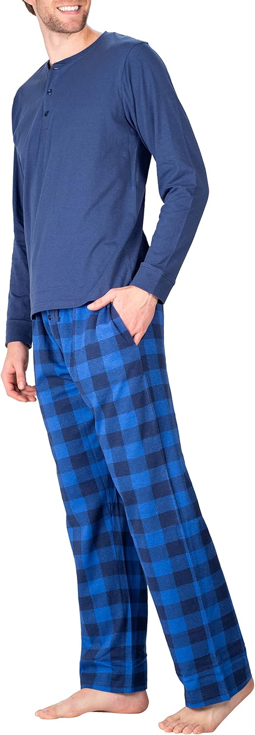 Men’s Pajama Set – Breathable Long Sleeve Shirt & Soft Cotton Lounge Pants – Year-Round Sleepwear - Image 2