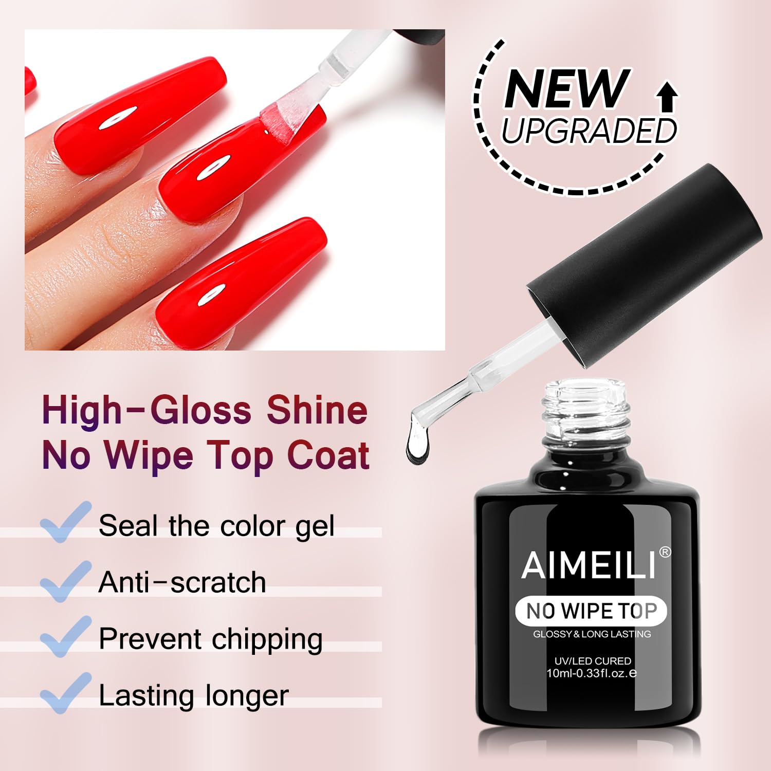 AIMEILI Top Coat żel UV błyszczący i matowy, bez wycierania Top Coat półtrwały, matowy połysk żelowy lakier do paznokci zestaw 2 x 10 ml
