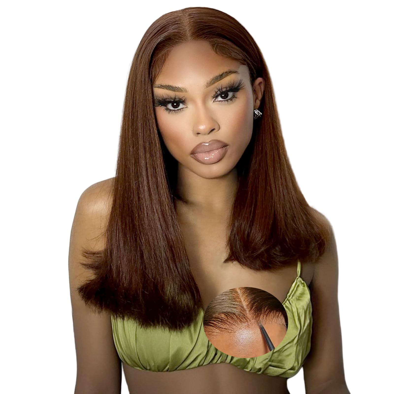 30 Inch Chocolate Brown 9X6 Straight Human Hair Wig for Women,200% Density Glueless Wigs Human Hair Pre Plucked Pre Cut,Wear and Go Glueless Lace Front Wig Brazilian Human Hairs Wigs