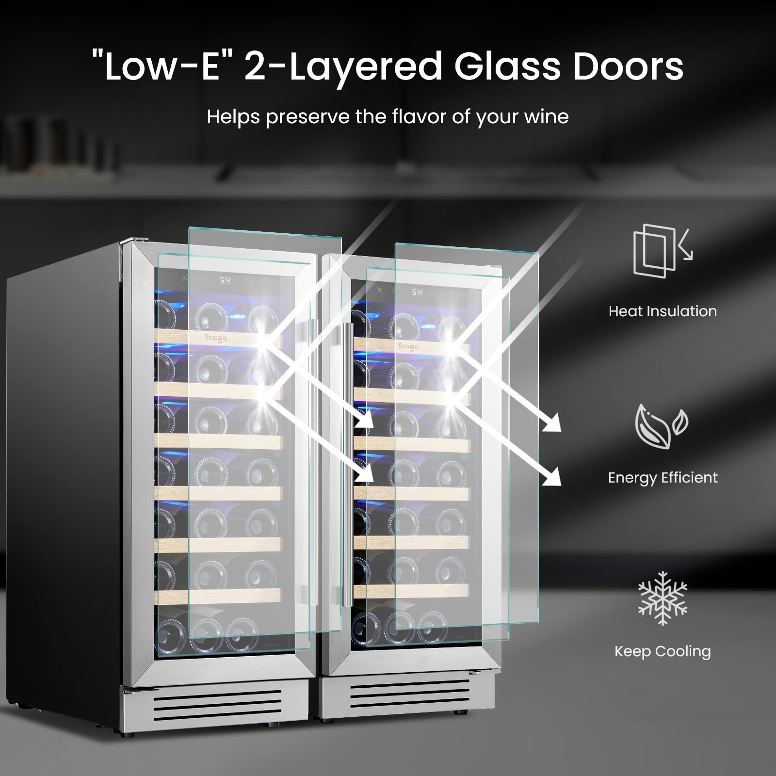 YEEGO 30 Inch Wine Fridge Bundle, 66 Bottles Mini Wine Cooler With Glass Door,40-65°F Under Counter Refrigerator Built-In For Home Office Bedroom Bar on Fridge.com - View 3