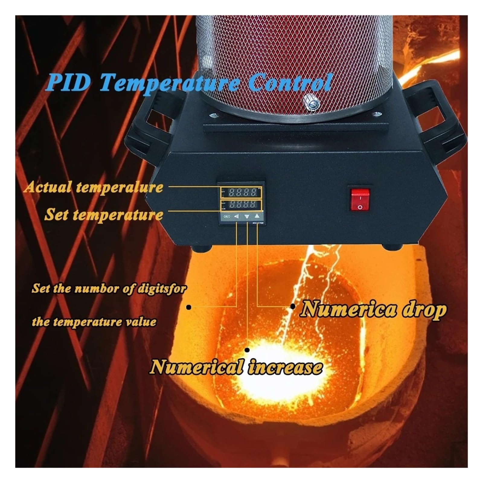 Piec Do Topienia Złota 3 Kg, Cyfrowy, Wydajność Grzewcza 2100 W, Odlewanie, Rafinacja Metali Szlachetnych, Złoto, Srebro Bezpieczne i wydajne ogrzewanie metalu(1kgred)