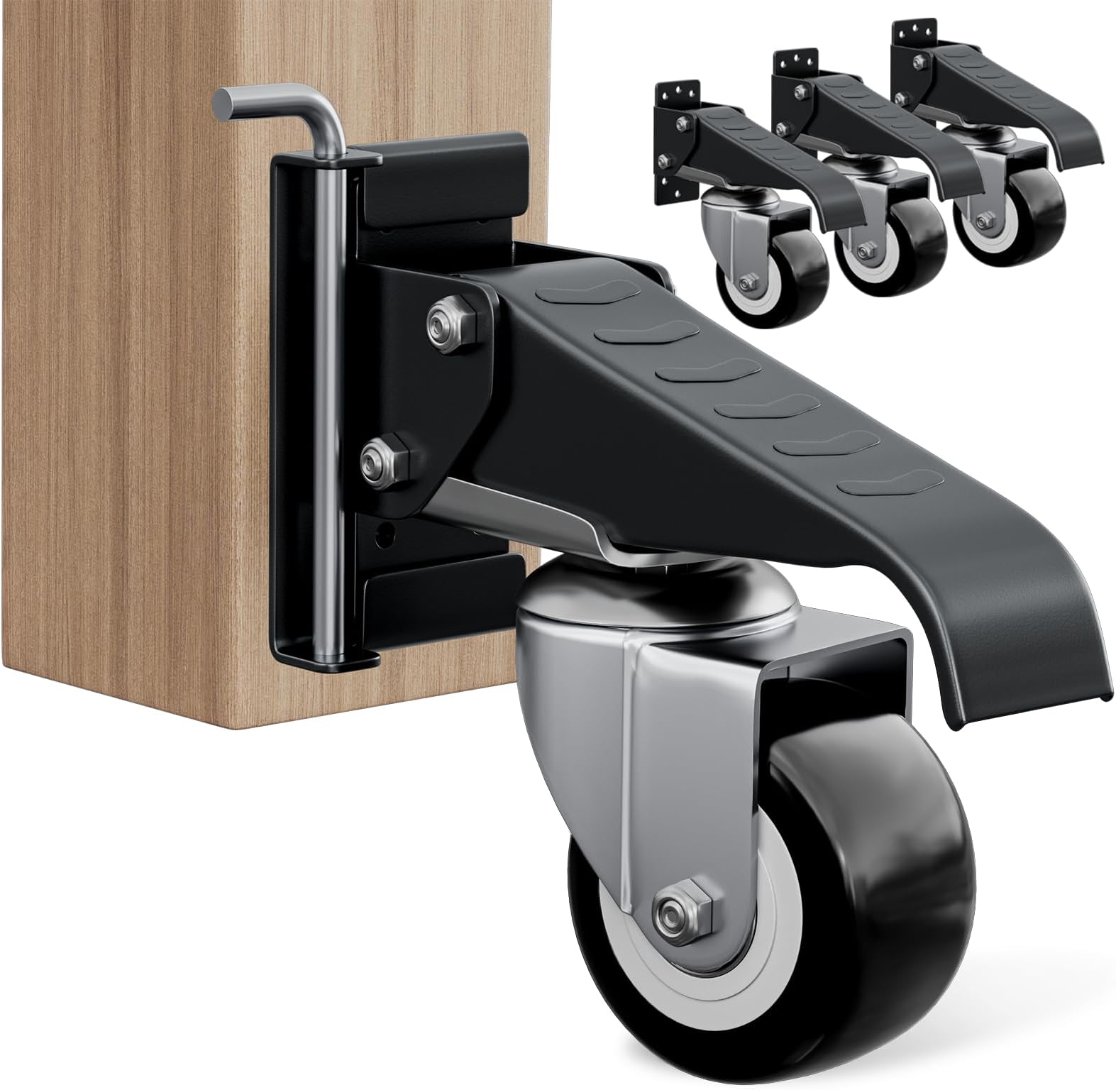 DOZAWA Retractable Workbench Casters with Quick-Release Caster Plate Set (4PK) 600lb Load Capacity, 2 Mounting Options