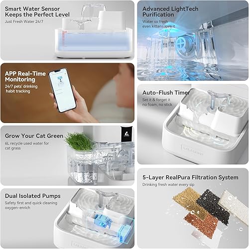 Miniatura 6 de Fuente automática de agua para gatos de 10 L338 onzas, autolenado y limpieza, dispensador de agua para mascotas con sistema de filtro para perros,