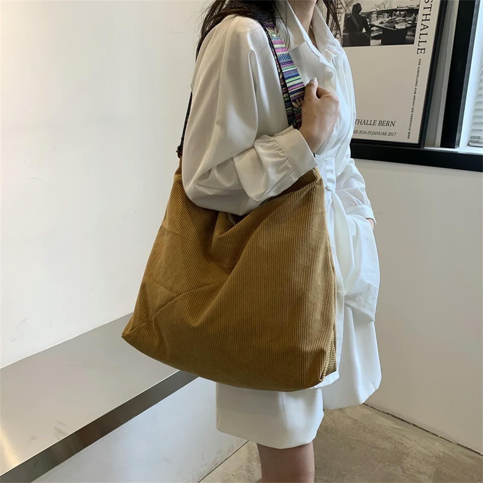 MdybF Rucksack Damen Frauen Cord -umhängetasche Große Handtasche Große Lässige Tasche Leinwand Aus Massivem Stofftasche Reißverschluss Crossbody